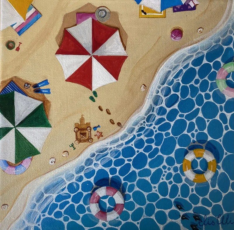 Akrylmålning Sommardag vid havet av Elis Ali