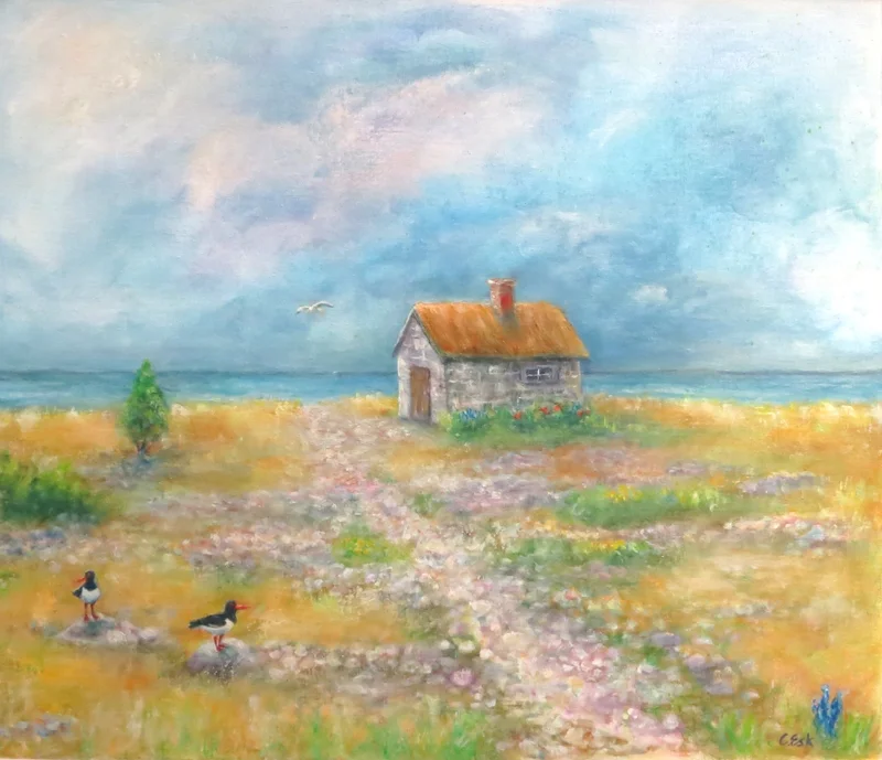 Oljemålning Strandskator på Gotland av Carina Esk