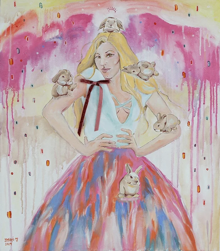 Oljemålning Bunnies are forever av Judith Miró Rodriguez