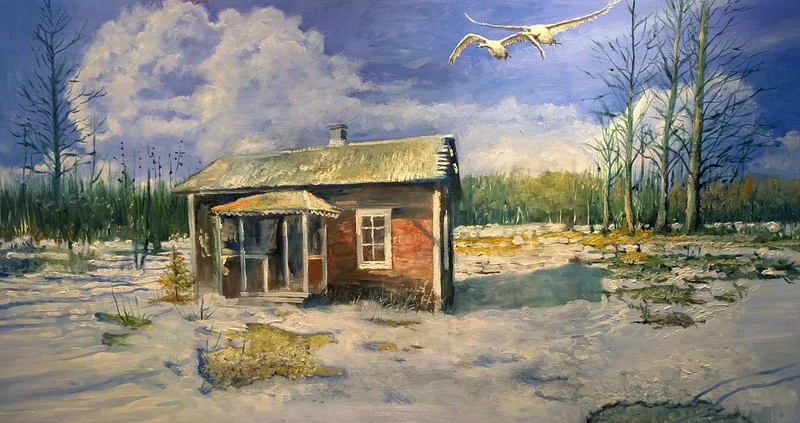 Oljemålning Någonstans i Tornedalen av Bo Lakso