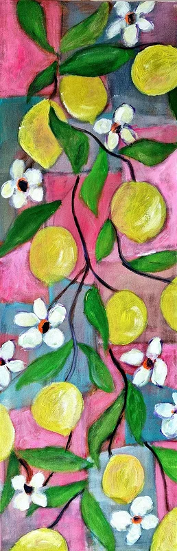 Akrylmålning Citroner-2 av Birgitta Jonsson Bijon Art