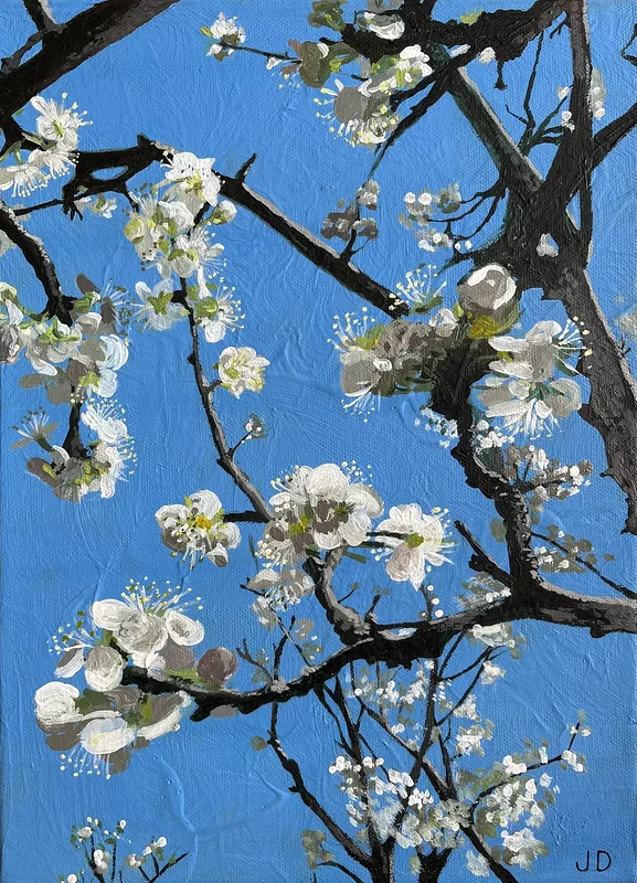 Akrylmålning Plommonträdsblommor av Julija D