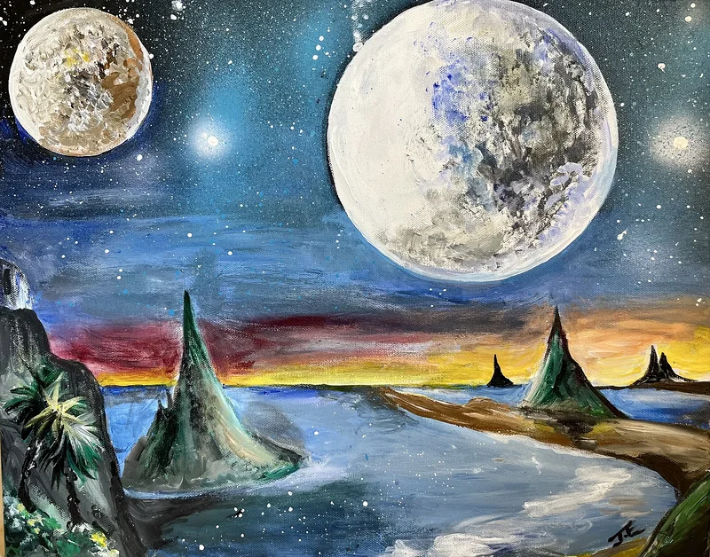 Akrylmålning A world far away av Jenny Erdogan
