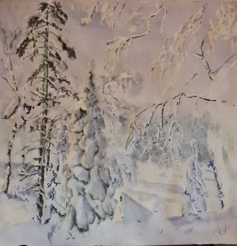 Akvarell Vintermotiv av Into Särkelä