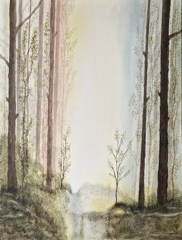 Akvarell Vår i skogen av Yvonne Halvarsson