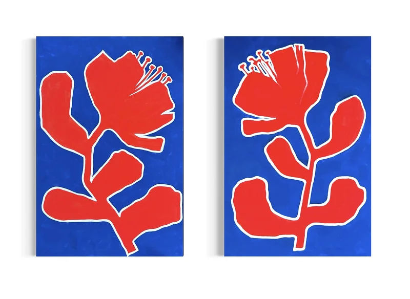 Akrylmålning Röda blommor diptych av Ekaterina Dutkevich