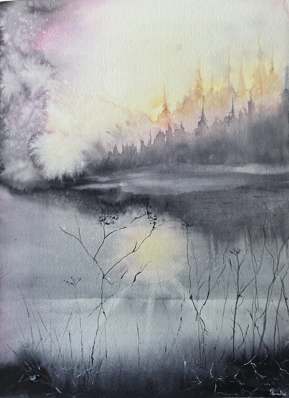 Akvarell Northern Stillness av Pernilla Carlsson