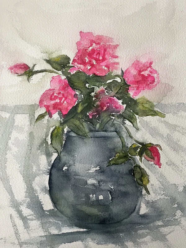 Akvarell First spring roses av Barbara Månsson