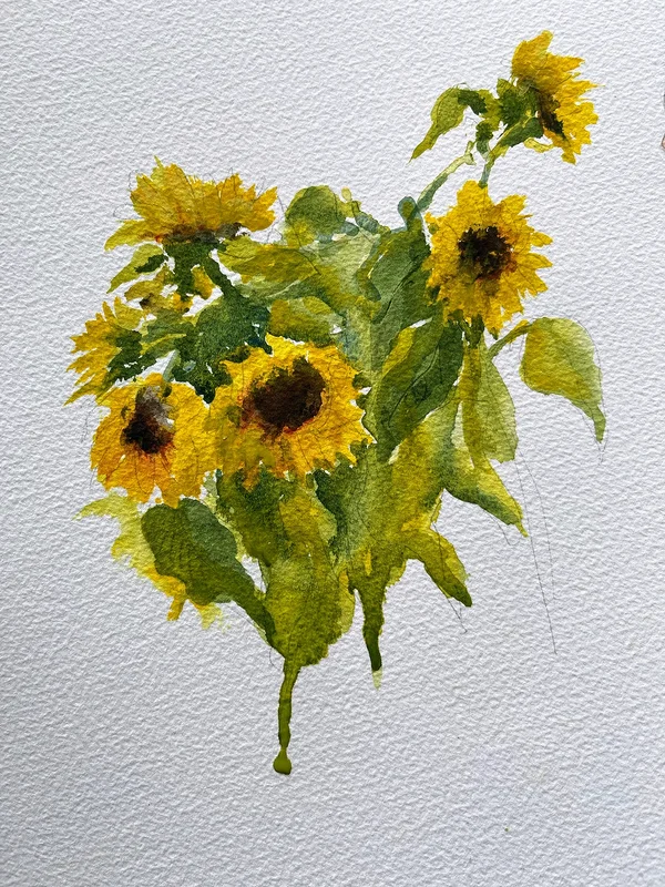 Akvarell Sunflowers av Barbara Månsson