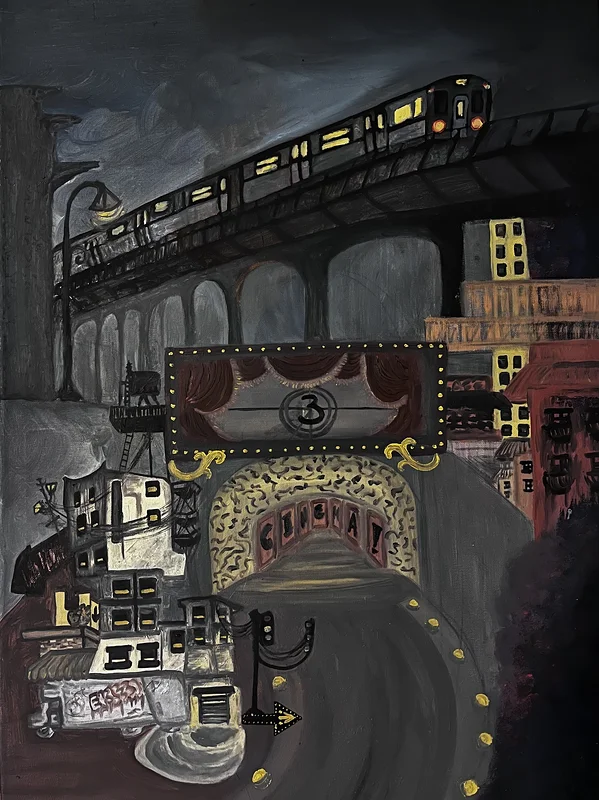 Oljemålning City light and Night Transit av Ramina Khassanova