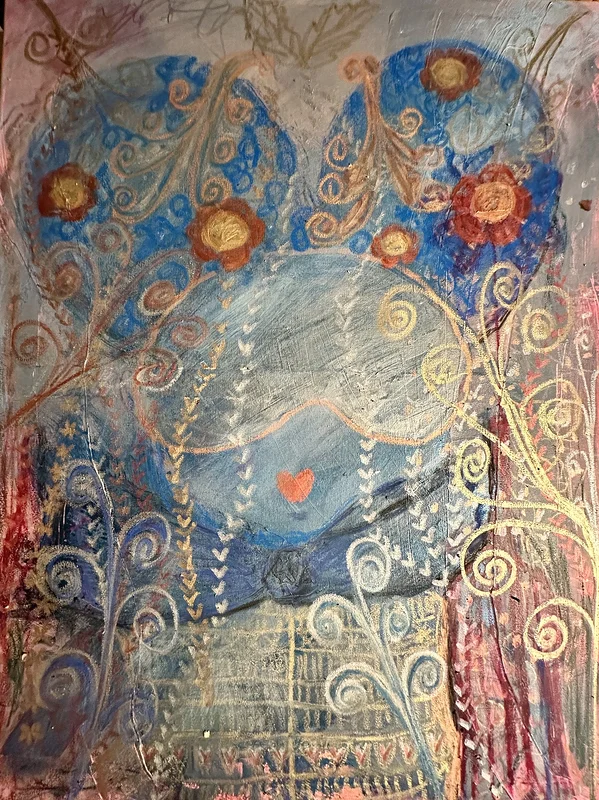 Akrylmålning Kurbits musen - Folklore Mouse av Art By Nina Johansson