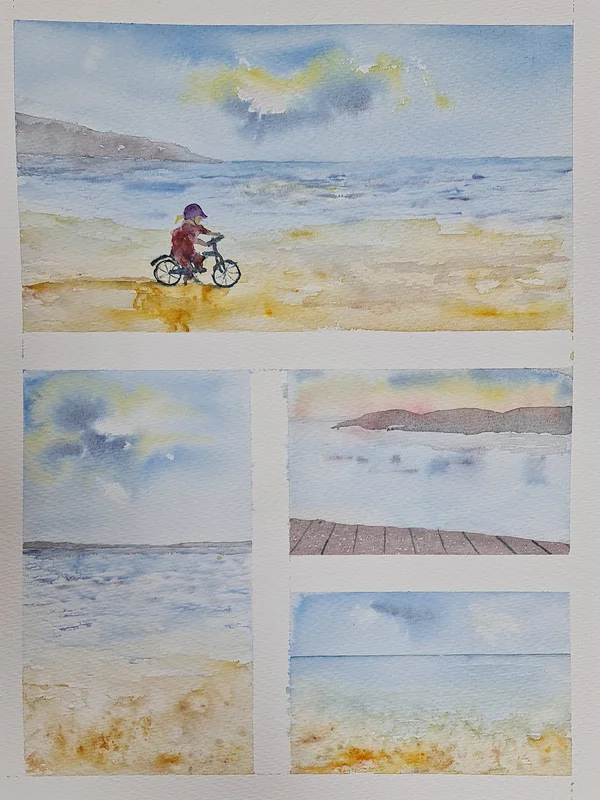 Akvarell En dag på stranden av Marta Andertun Thomasson