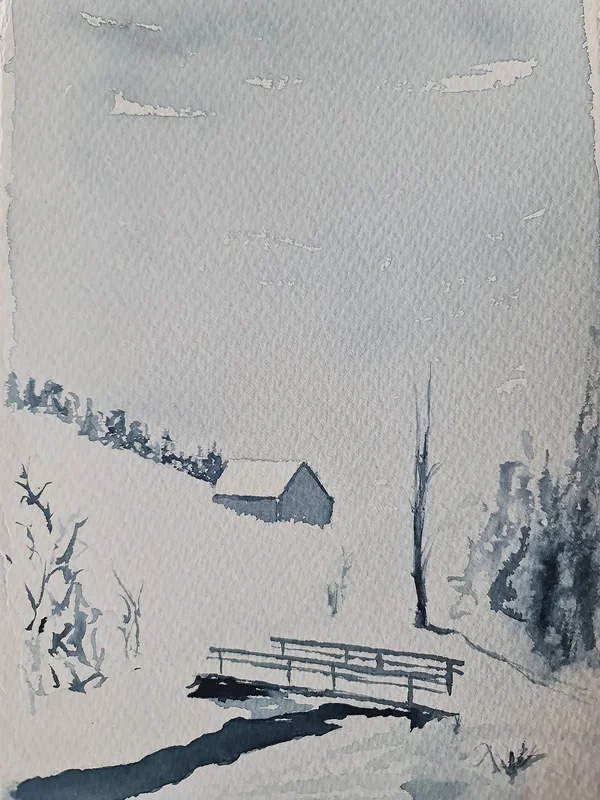 Akvarell Vinterlandskap av Marta Andertun Thomasson