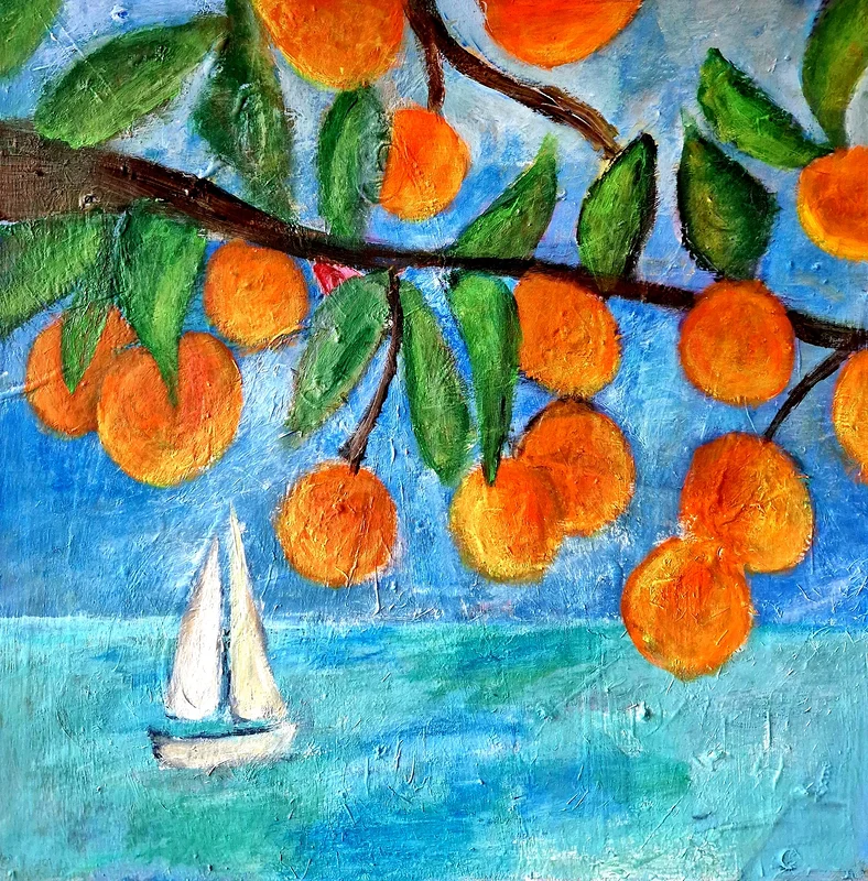 Akrylmålning Apelsiner av Birgitta Jonsson Bijon Art
