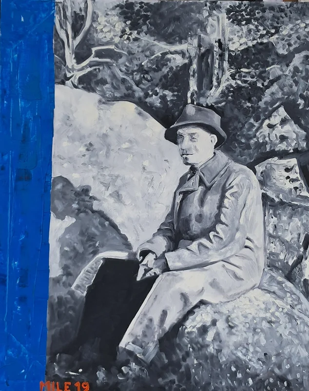 Oljemålning Man på sten av Michael Grüllich
