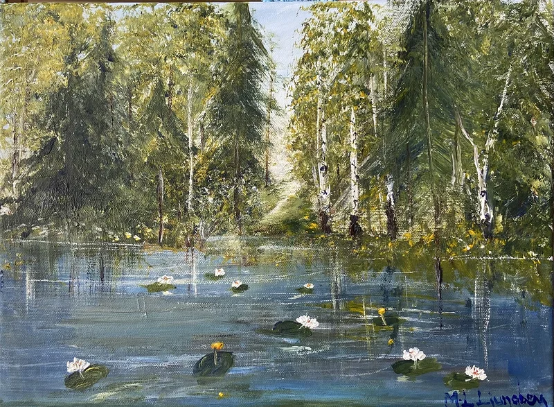 Akrylmålning Rofylld sjö av Marie-Louise Ljungberg