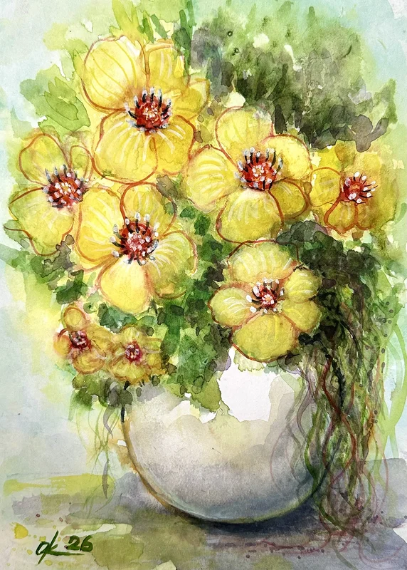 Akvarell Gula blommor av Olga Kharyakova