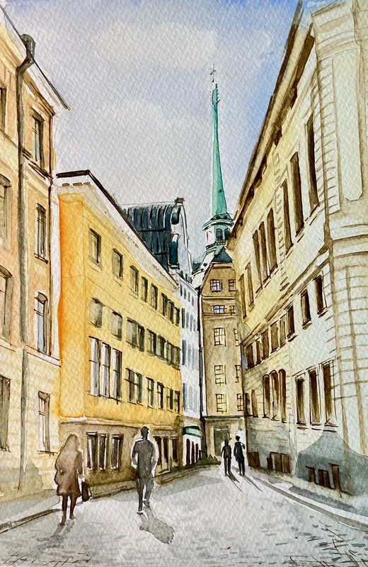 Akvarell Gamla Stan av Otilia Tarlapan