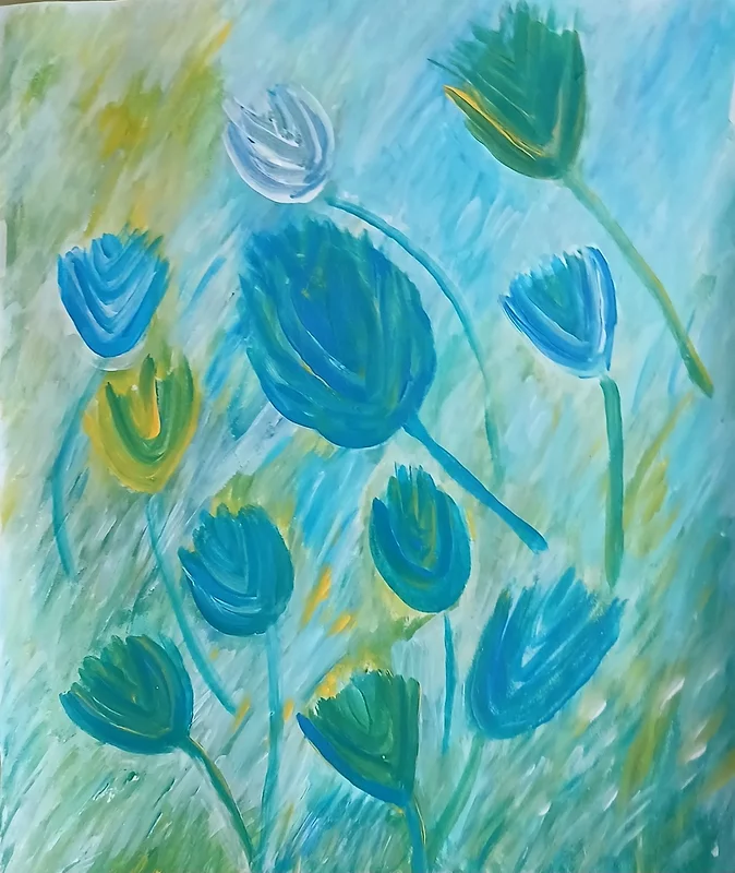 Akrylmålning Mina V blommor av Monica Hamberg