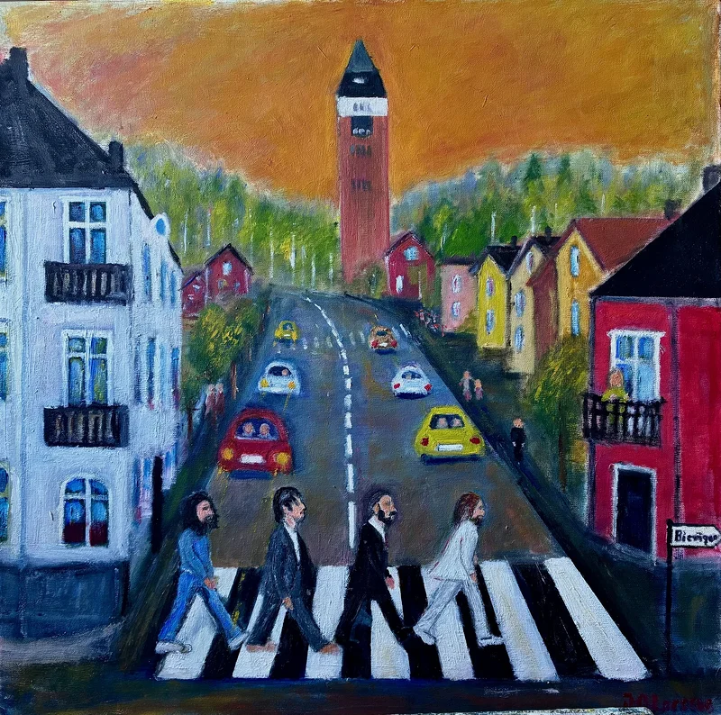 Oljemålning Abbey road/Bievägen av Jan-Olof Larsson