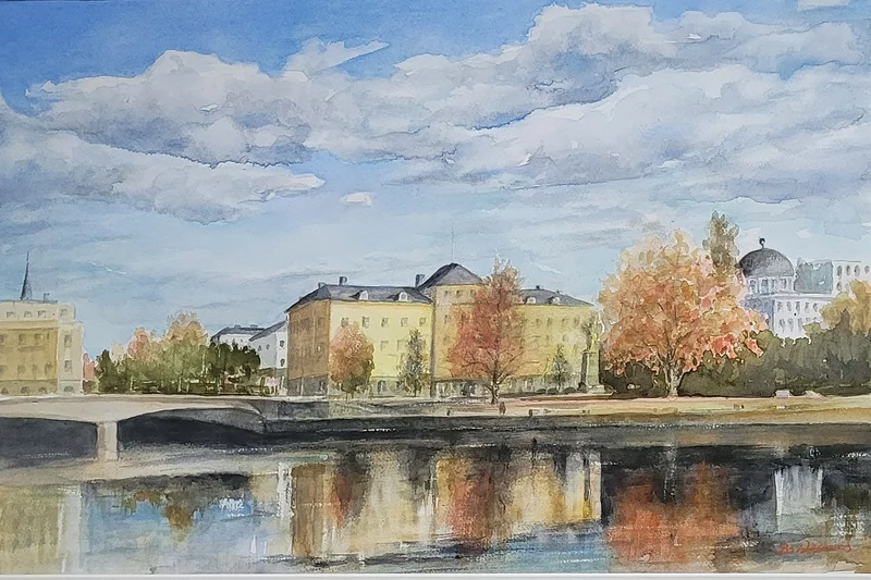 Akvarell Karlstad vid Klarälven av Bo Wiktorsson