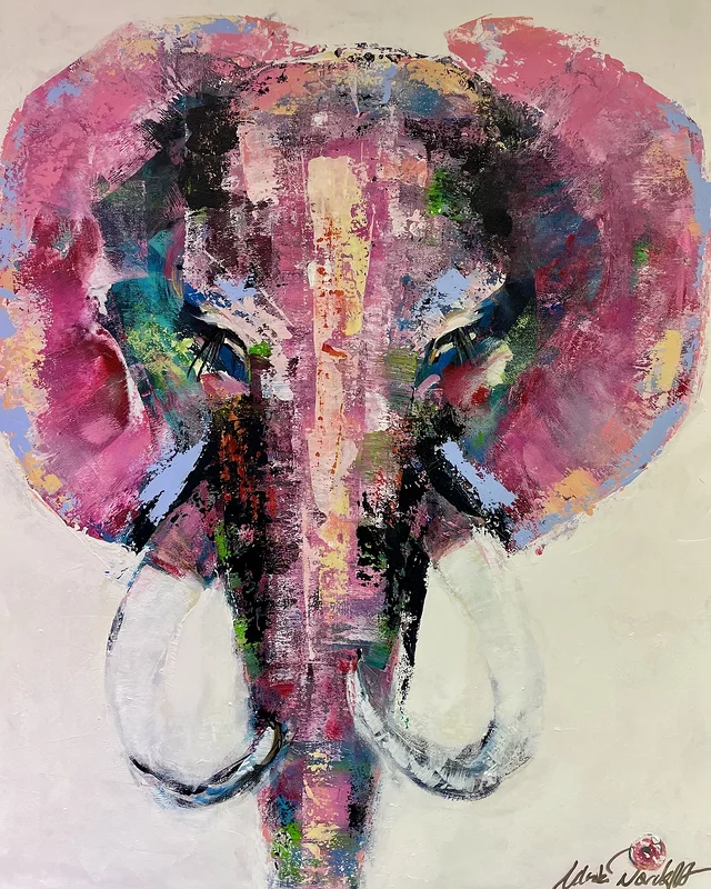 Akrylmålning Elefant. A Glas of Rosé, maybe? av Ulrike Nordquist