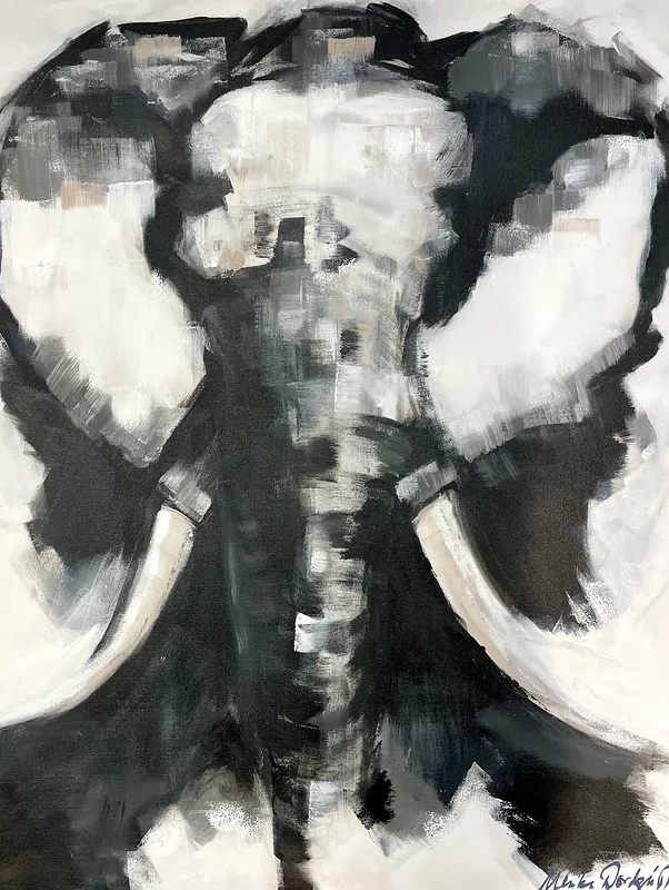 Akrylmålning Elefant. Black & White 1 av Ulrike Nordquist