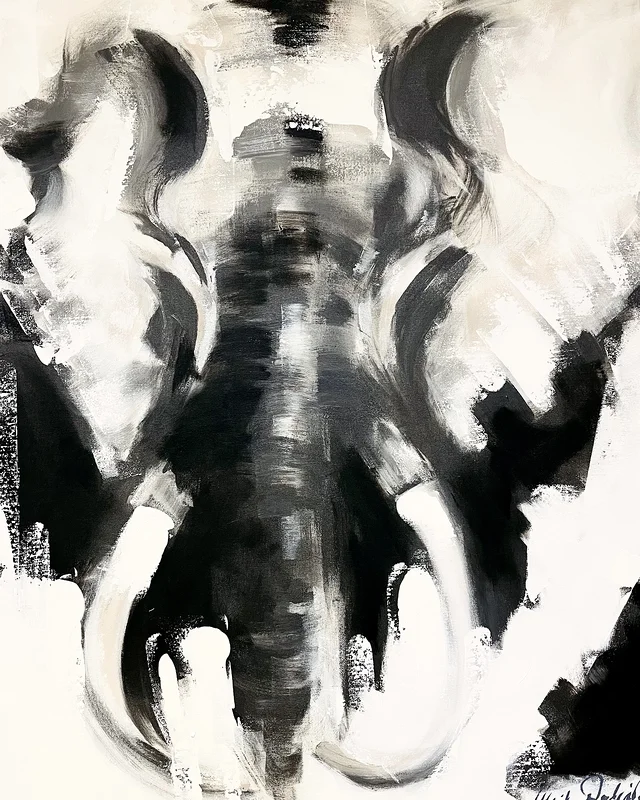 Akrylmålning Elefant. Black & White 2 av Ulrike Nordquist