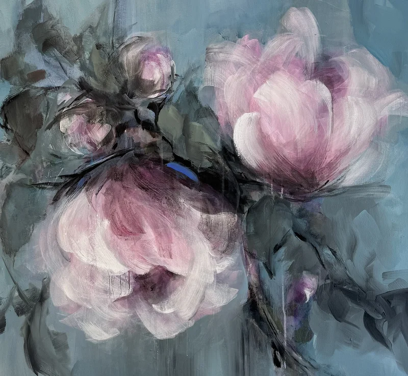 Akrylmålning Blomkvist turkos av Lena Morge