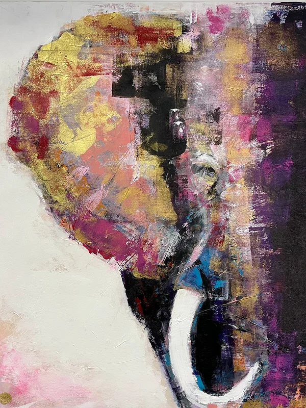 Akrylmålning Elefant. Savannah Sunset. av Ulrike Nordquist