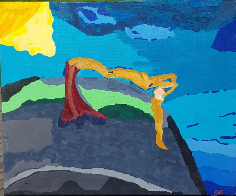 Akrylmålning Mermaid on the cliff av Veronica Domachowska