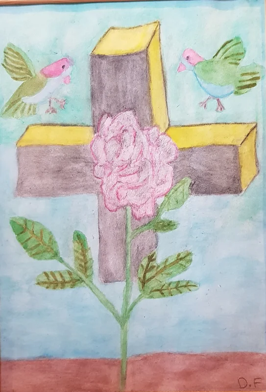 Akvarell A Rose at the cross av Veronica Domachowska