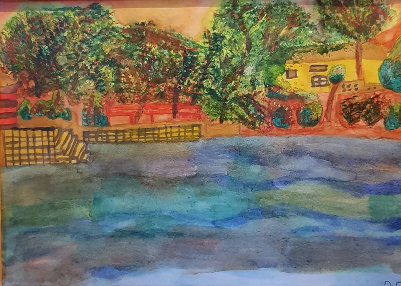 Akvarell A Lake at the Kingdom Palace av Veronica Domachowska