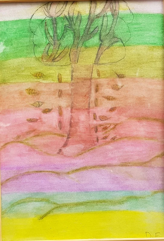 Akvarell The tree in the sunset av Veronica Domachowska