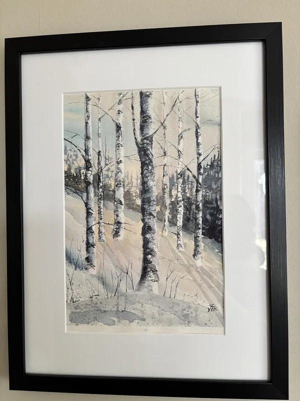 Akvarell Between Winter and Spring on Birch Hill av Johanna Tott