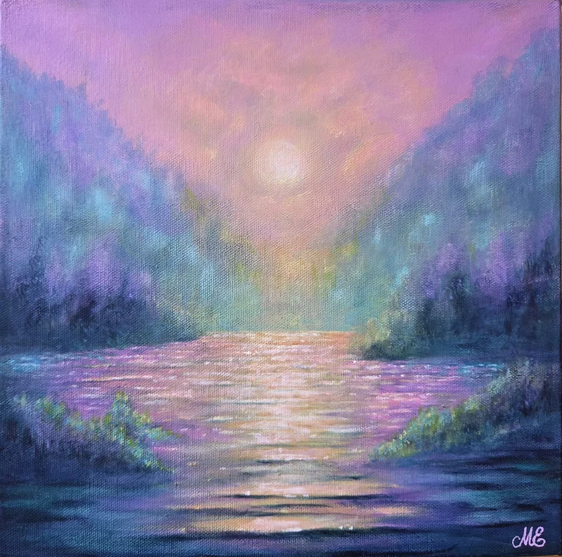 Akrylmålning Misty dusk av Malin Eklund
