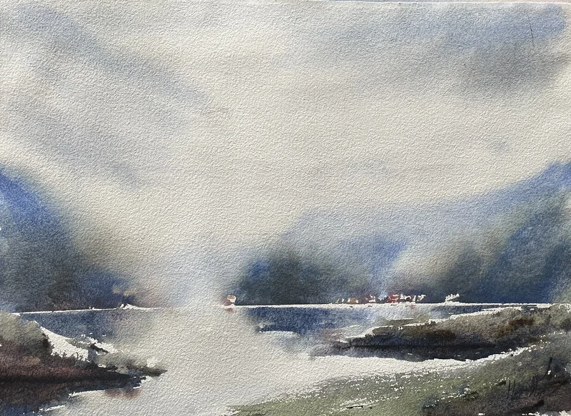 Akvarell Fjord av Martin Hartmann