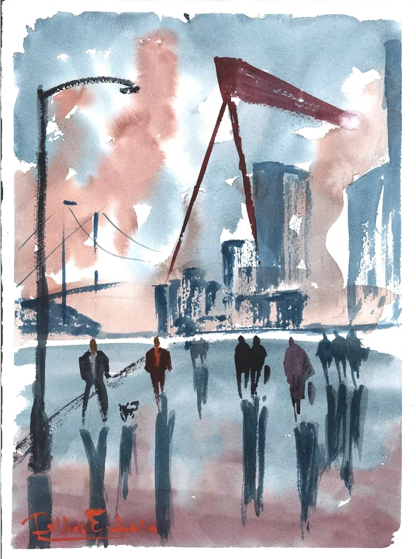 Akvarell Efter regnet - Eriksberg , Göteborg av Emin Fine Art