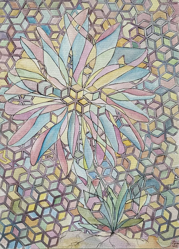 Akvarell Geometriblomma av Idunn Ligander