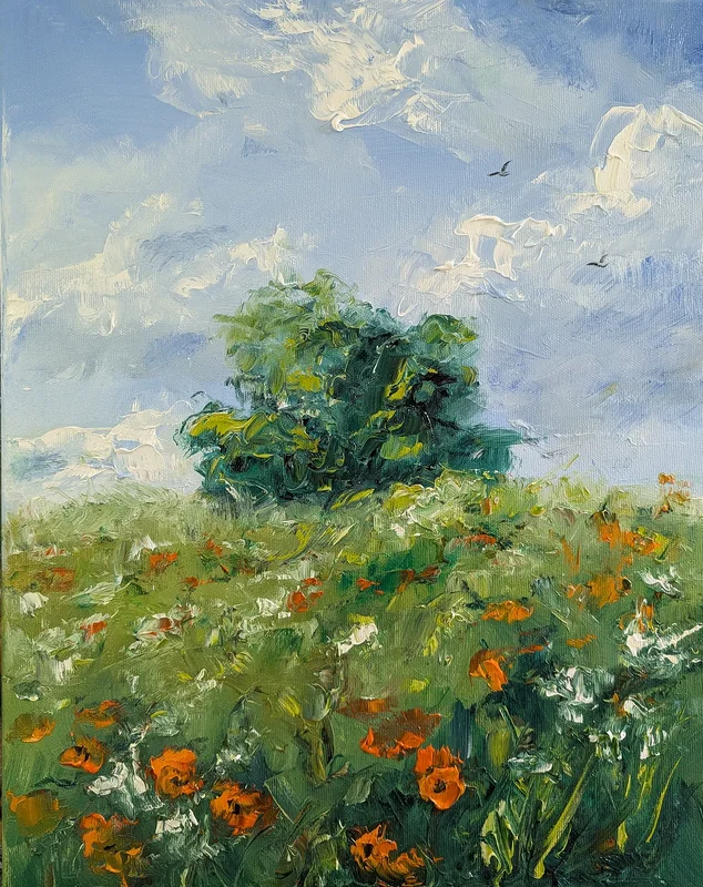 Oljemålning Österlen blommar av Kathrin Bernekorn