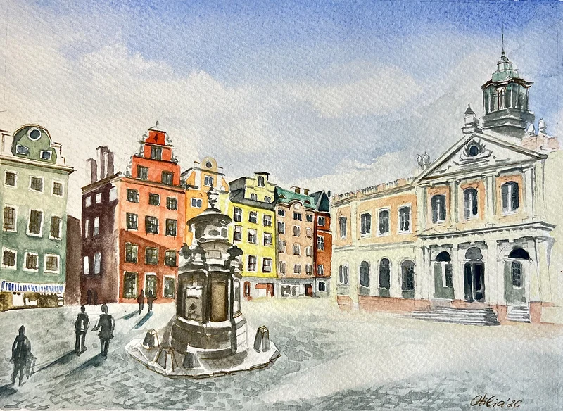 Akvarell Gamla Stan, Stockholm av Otilia Tarlapan
