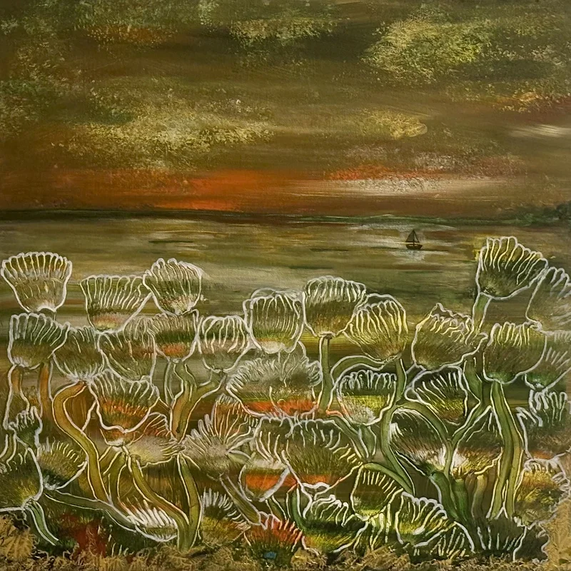 Akrylmålning Sailing into Bloom av Susanne Ahlberg