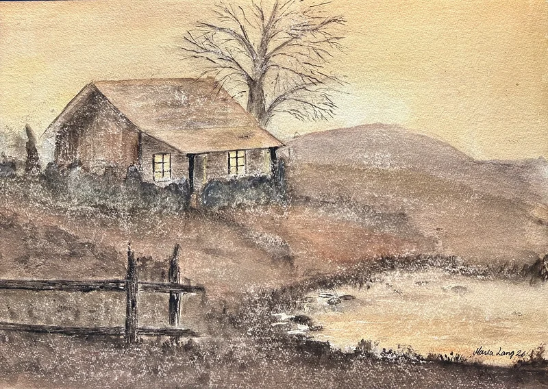 Akvarell Huset på heden av Maria Lang