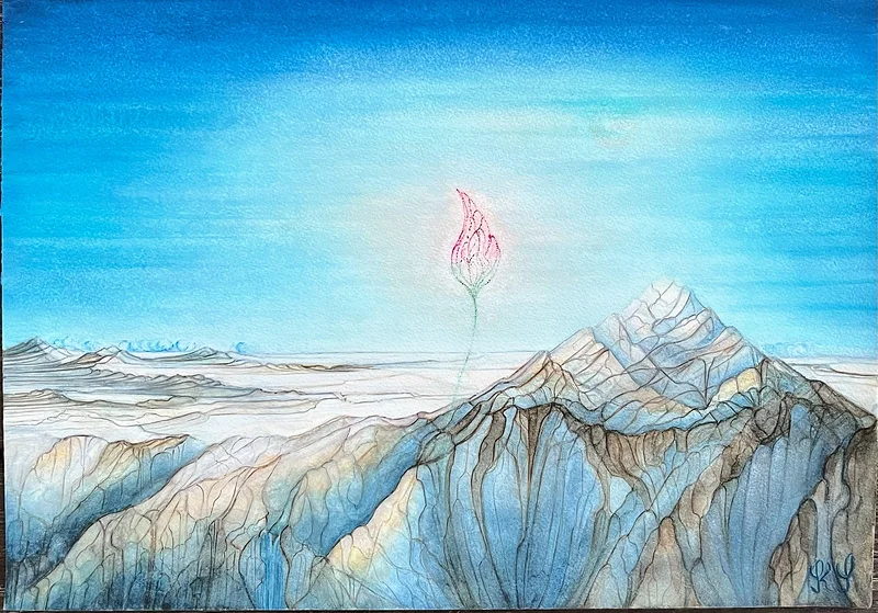 Akvarell Close and far away av Kerstin Jönsson