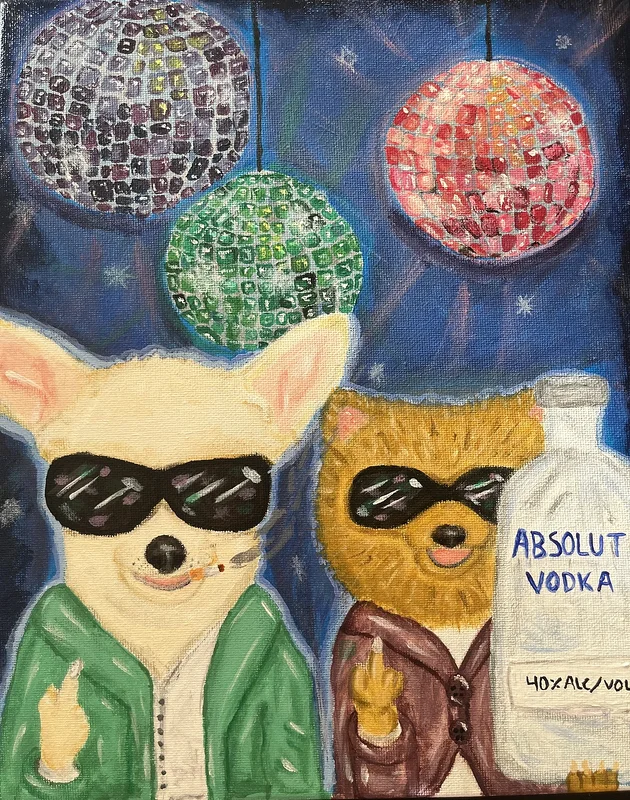 Akrylmålning Party pups av Melva Spindel