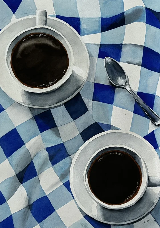 Akvarell TVÅ KOPPAR KAFFE av Frida Westlund Prändel