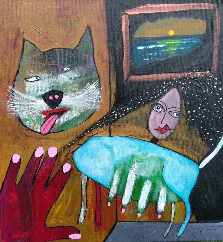 Akrylmålning Katt-astrof av Ulla-Karin Karlsson