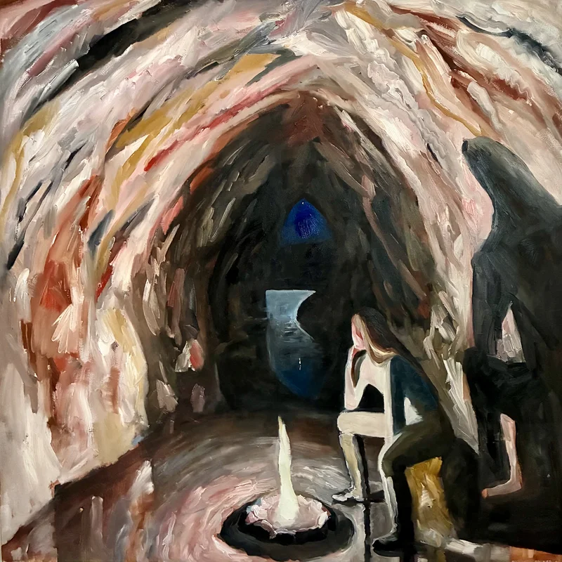 Oljemålning Pink Cave av Josefin Gustafsson