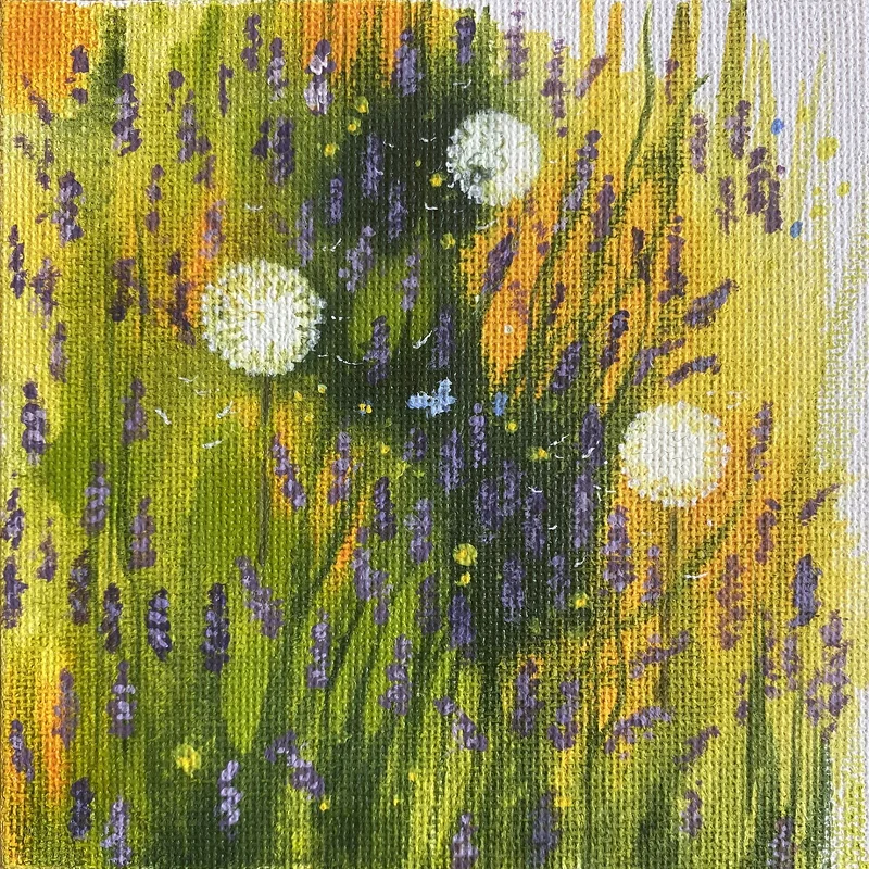 Akrylmålning ÄNGSLYCKA (4 små målningar) - finns som prints av Anna Sandberg Emilsson