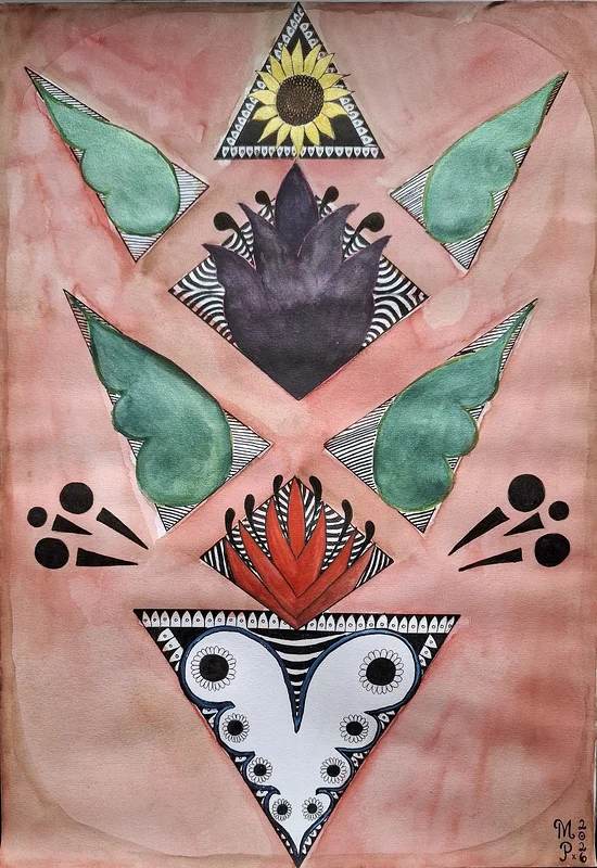 Akvarell Geometric Floral Painting av Melinn Palm